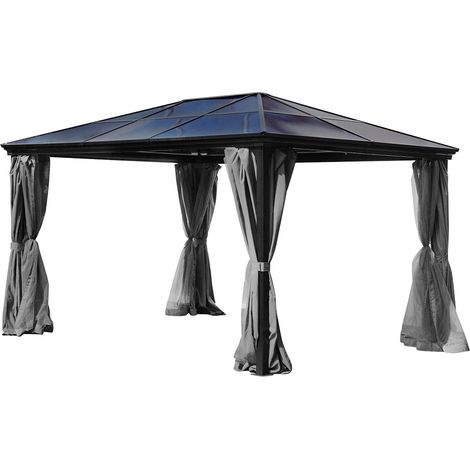 Pavillon Gartenpavillon 3x4 Taneo anthrazit aus Aluminium mit festem Dach UV-Schutz Sonnenschutz (1/2)