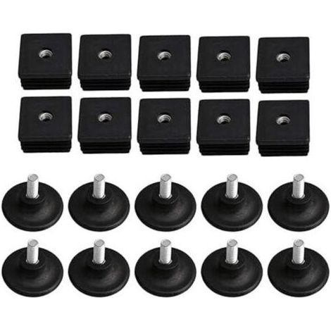 Bouchon De Tube Carré - 40 mm x 40 mm - Filetage M8 - Pour Pieds De Meuble Réglables - Lot De 10 (1/4)