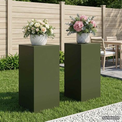 vidaXL Soporte de plantas 2 pcs Verde oliva 40 x 40 x 80 cm Acero (1/5)
