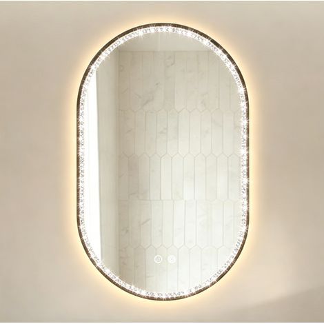 Espejo de baño LED ovalado 50 x 80 cm, antivaho, 3 colores, regulable, negro OKMYHOME (1/5)