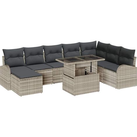 Garden Sofa Set 9 pcs Light Grey Poly Rattan vidaXL (1/5)