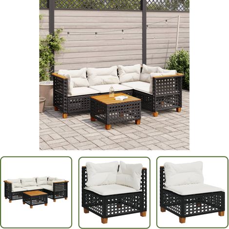 The Living Store 5-tlg. Garten-Sofagarnitur mit Kissen Schwarz Poly Rattan - Gartenmöbel Set - Esszimmergarnitur - Outdoor Möbel - Lounge Sofa - Rattan Gartenset (1/5)