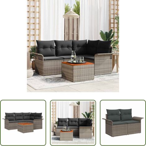 Terrassensofa - Gartensofa-set mit Speicher 5 pcs Grau Poly-Rattan (1/5)