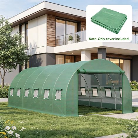 Bâche de remplacement robuste pour serre tunnel, 6 m x 3 m x 2 m, en plastique imperméable avec 12 fenêtres, porte et grille de renfort. (1/5)