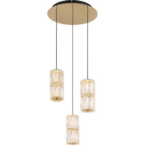 Kristalllampe Pendelleuchte Hängeleuchte 3-Flammig LED gold antik klar Esszimmer