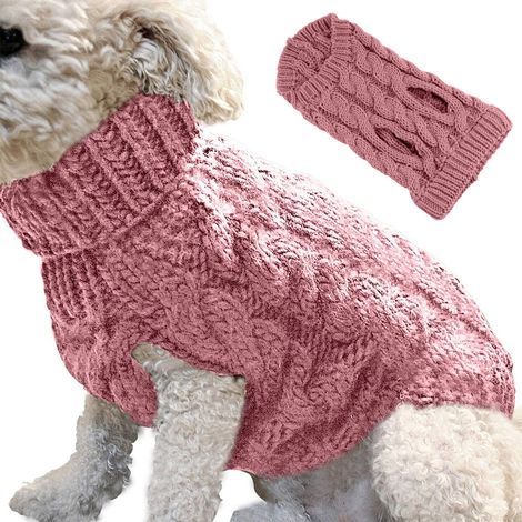 Pull pour chien torsadé couleur unie - Rose cuir L
