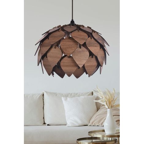 Lustre élégant marron, corps en MDF, longueur du capuchon 27 cm, diamètre 40 cm, câble réglable, hauteur totale 67 cm, douille E27, max 40 W, éclairage élégant pour les espaces modernes (1/3)