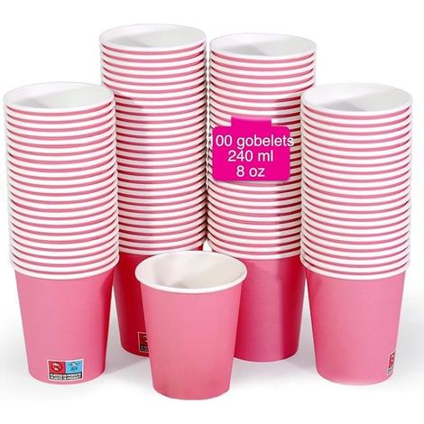 Pink Paper Cups Disposable for Girl, Gender Reveal, Birthday, Communion, Mother's Day and EVJF, Family Reunion