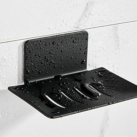 CCYKXA Wall Mounted Soap Dish No Drilling Stainless Steel Shower Soap Holder Self-Adhesive INOX Soap Holder for Storing Sponges Brushes Soap for Bathroom Kitchen Balcony (Black) (1/5)
