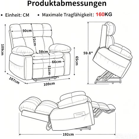 Sillón relax eléctrico de dos motores con ayuda para levantarse, masaje y calor, beige (1/2)