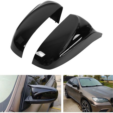 2 pièces Coques de Rétroviseurs Extérieurs pour BMW X5 E70 2007‑2013, Noir Brillant, Anti‑Eau