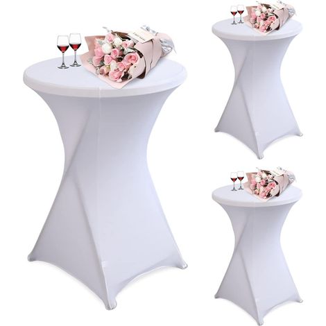 Housse de Table Extensible en Spandex - Nappe Ronde Haute pour Cocktail, Mariage et Banquet - Lavable avec Pochette Antidérapante, Ø60-85cm (Blanc) (1/5)