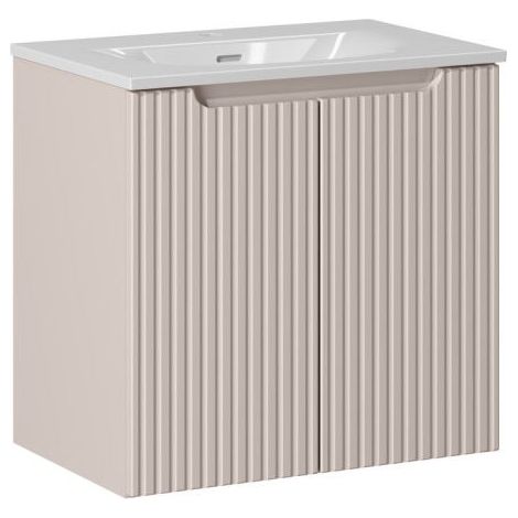 Ensemble Meuble Vasque 2 portes et Vasque à Encastrer L 60 x P 40 x H 58,5 cm - Astral - Beige crème et blanc - Livraison gratuite (1/5)