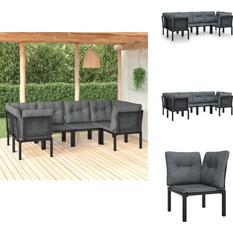 6-tlg. Garten-Lounge-Set Schwarz und Grau Poly Rattan - Gartenzubehör - Loungesessel - Gartenmöbel - Esszimmergarnitur - Outdoor Möbel (1/5)