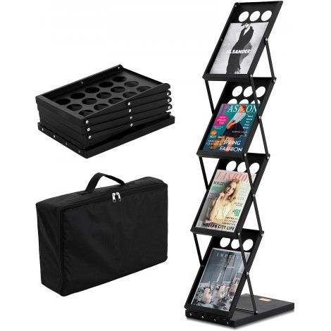 Expositor Plegable para Revistas Soporte de Exhibición de Folletos 4 Niveles Estante Portátil para Folletos con Bolsa de Transporte para Exposiciones de Oficina, Ferias Comerciales, 4 Bolsillos (1/5)