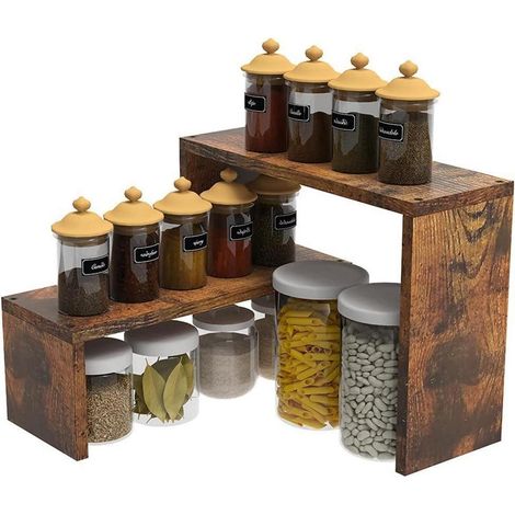 VEDECASA 2-stufiges stapelbares rustikales Ecke Gewürzregal Shelf (1/5)