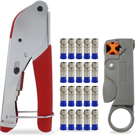 Pince à sertir pour câbles coaxiaux RG59 et RG6, kit de réparation 3 en 1 avec pince à dénuder réglable pour connecteurs RG59, RG11, RG7 et RG6 de type F. (1/4)
