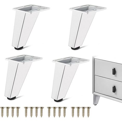 Patas ajustables de metal blanco de 4 piezas (10 cm),Ajuste fino de 0 a 5 mm,diseño angular con tornillos