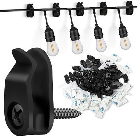 Screw Hooks Outdoor String Lights Clips Adhesive Tape Q-Hanger Hanging Hook String Lights Christmas Decoration Black (1/5)