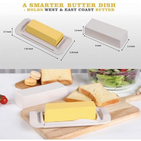 Butterdose mit Deckel und Messer. Spülmaschinenfest. Geeignet für Kühlschrank, Arbeitsplatte, Küche und Gefrierschrank. Weiß. (1/5)