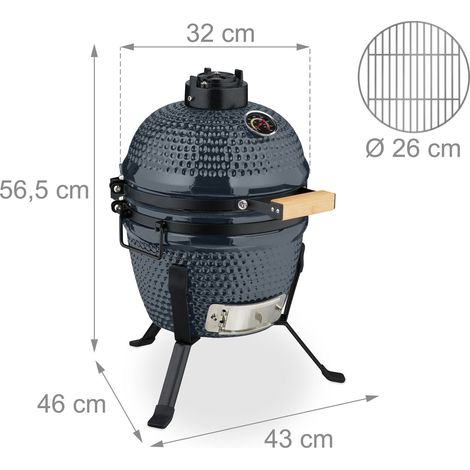 Gril barbecue Kamado polyvalent cuisson précise 56,5 x 43 x 46 cm en céramique noir (1/3)
