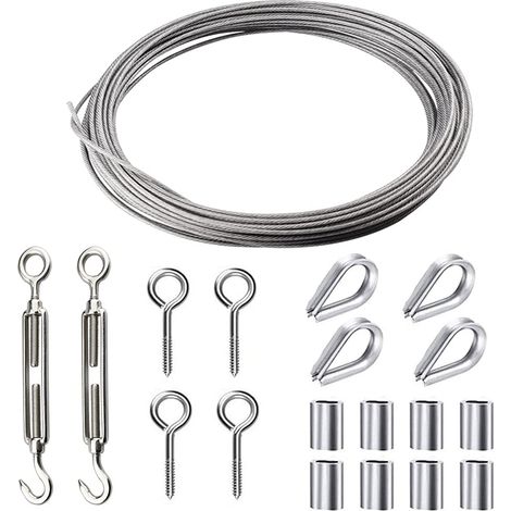 Kit tendeur M5 + câble inox 2mm x 15m – tendeurs à œillet + vis – suspension corde à linge / rambarde / lustre / plante grimpante (1/5)