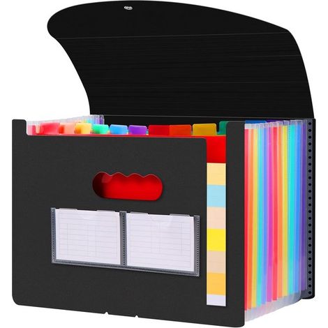 Trieur de documents - A4 à 13 compartiments coulissants, avec couvercle, organiseur de dossiers accordéon, pour documents de bureau (noir) (1/5)