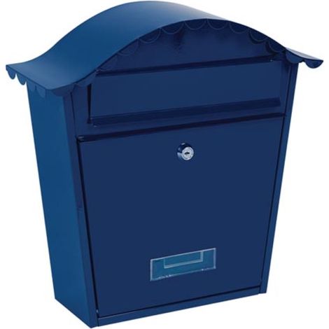 Perel – Boîte aux lettres murale extérieure Paris bleue – Acier galvanisé résistant intempéries – Serrure frontale avec 2 clés – Porte-nom intégré