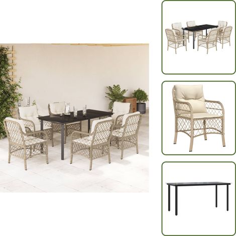 The Living Store 7-tlg. Garten-Essgruppe mit Kissen Beige Poly Rattan - Gartenessgruppe (1/5)