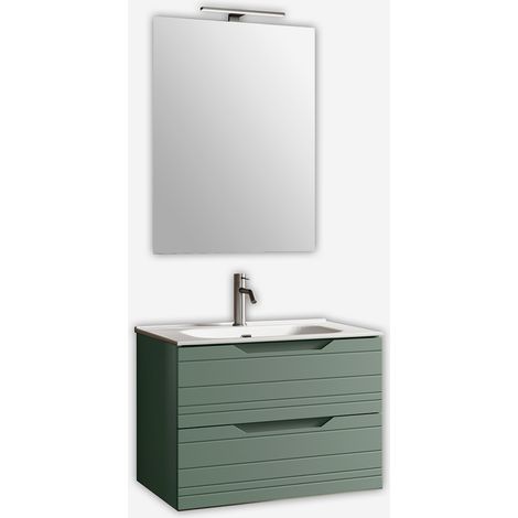 Mobile bagno sospeso con specchio e lavabo Solmira 60 - Verde