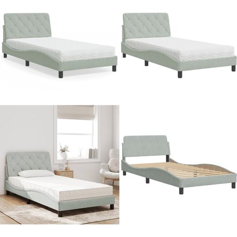 Bett mit Matratze Hellgrau 100x200 cm Samt - Samtsofa - Boxspringbetten - Doppelbett - Einzelbett - Schlafzimmermöbel - Home & Living (1/5)