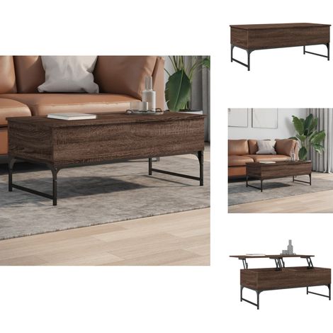 Table basse chêne marron 100x50x40cm bois d'ingénierie et métal - Table Basse - Meuble Salon - Table D'appoint - Table Design - Table Ronde (1/5)