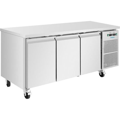 Table mixte positive/négative 314 Litres, 3 portes GN 1/1, sur roulettes, 480 W, 220 V - MONO