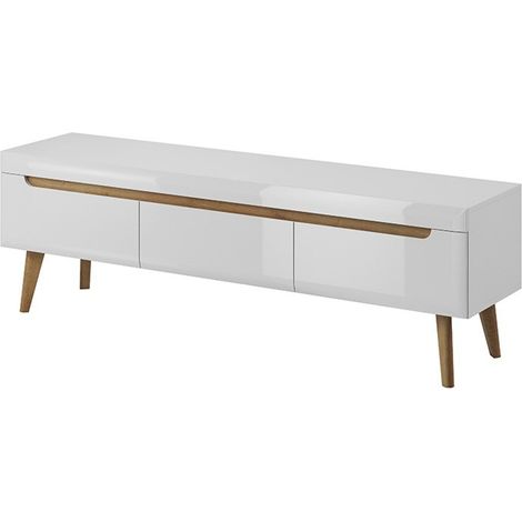 Tendencio – Meuble TV 160 cm blanc – 3 espaces de rangement – Bois – Style moderne – Dimensions : l160 x h50 x p40
