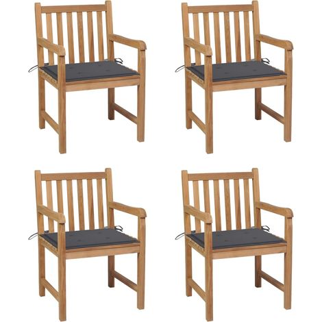 Lot de 4 Chaises de jardin Siège de Terrasse Fauteuil de jardin avec coussins anthracite Teck solide DHNET2070483 (1/5)