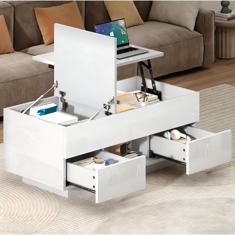 Höhenverstellbarer Couchtisch 100 × 45 × 43 cm Weiß Spanplatte mit LED – MEUBLIV (1/5)