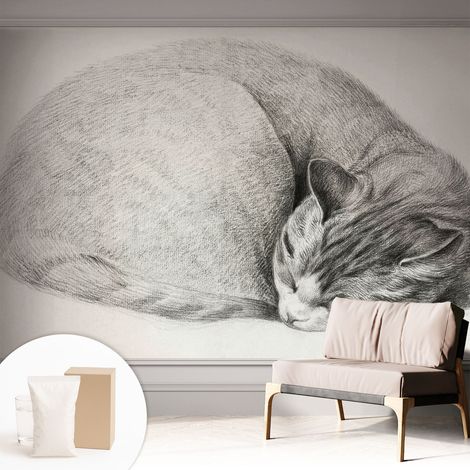 Papier peint intissé décoratif avec motifs pour salon et chambre a motif - Colle incluse gratuite Chat recroquevillé 312x219 cm (1/5)