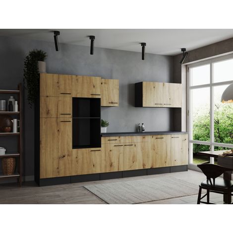Küche Küchenzeile Leerblock Grau Matt Artisan Eiche Oliver 340 cm Respekta