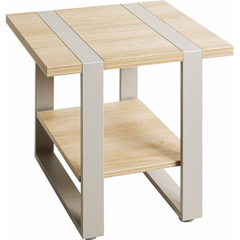 Table d'appoint étagère coloris Chêne naturel et métal gris - Longueur 45 x Profondeur 45 x Hauteur 45 cm (1/5)