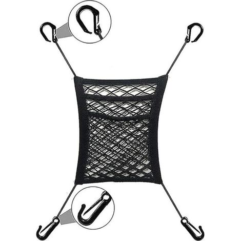 Red de almacenamiento para asientos de coche – Bolsa de malla transpirable, para fijar al respaldo del asiento de coche, paquete de 2 unidades, gris antracita (1/5)