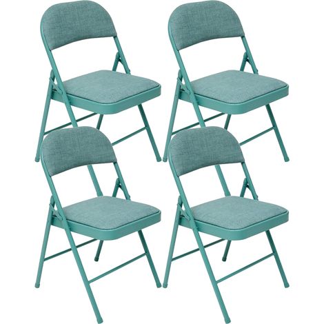 Lot de 4 Chaises pliante avec structure en métal, assise et dossier coloris vert - Longueur 46,5 x Profondeur 46,5 x Hauteur 79,5 cm