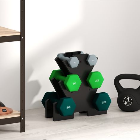 Set de 6 haltères hexagonaux 39,5x30x15,5 cm en métal multicolore, avec rangement FloraGrace (1/5)