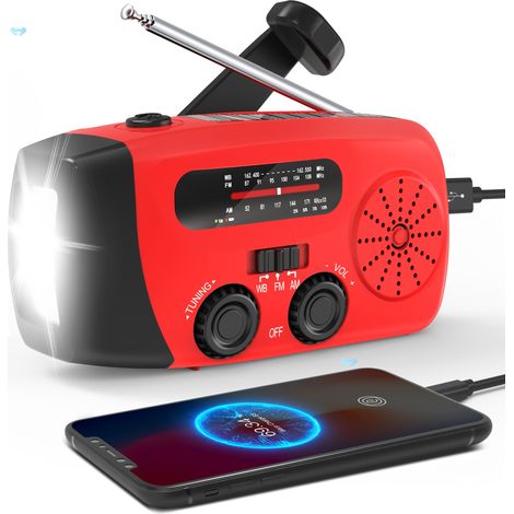 BEBUSINGOTO Solarradio, Notbeleuchtung, Handgenerator, rot (1/4)