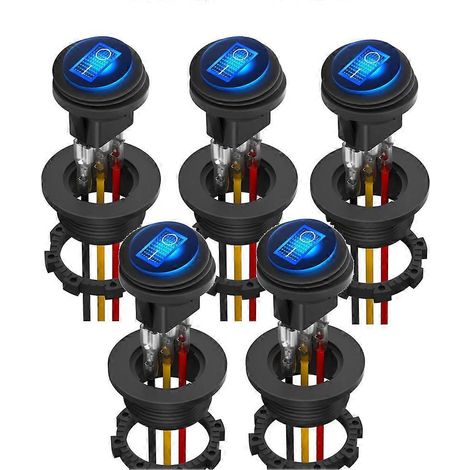 Interrupteur à bascule rond étanche (lot de 5) avec boîtier, LED bleue, 12 V, SPST, 3 broches, témoin lumineux marche/arrêt (1/5)