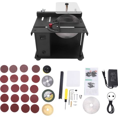 Mini scie table 96W bureau électrique – Coupeur bois métal 7 vitesses angle réglable 4 lames 20 papiers 35mm 110-240V EU (1/5)