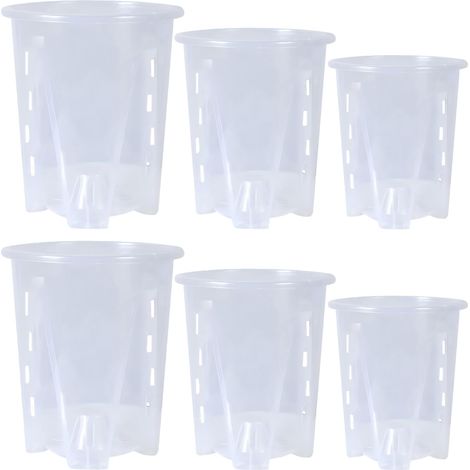 Lot de 6 Pots de Fleurs Transparents en Plastique perforé orchidée Respirant Pot Fendu avec Trous de Drainage pour Accessoire de Culture de Plantes et Fleurs Intérieures et Extérieures (Mixed) (1/5)