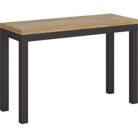Console extensible 120cm ouvert 120x90 ou 200x90 bois clair et pieds métal anthracite Evy (1/5)