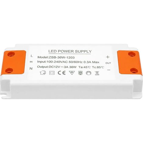 Transformateur LED 12V 36W, Driver LED 36W alimentation DC 12V 3A, convertisseur 220V AC à DC pour lampes G4, GU4, GU5.3, MR11 MR16, bandes LED et éclairage décoratif intérieur et extérieur. (1/5)