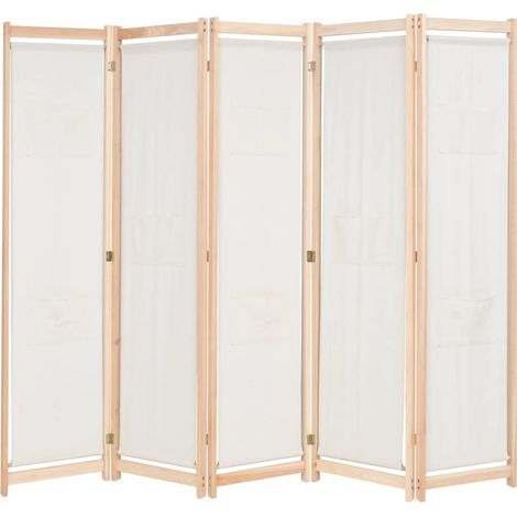 Divisorio divisorio mobile decorativo 5 pannelli crema 200 x 170 x 4 cm tessuto 0802071
