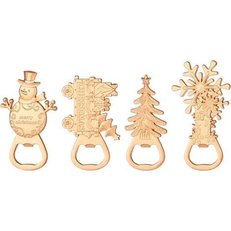 4 x Ouvre-bouteilles - métal - Décapsuleurs - Décorations de Noël - 4 Modèles Festifs (Bonhomme de neige, Arbre, Flocon de neige, Traîneau de Noël) (1/5)